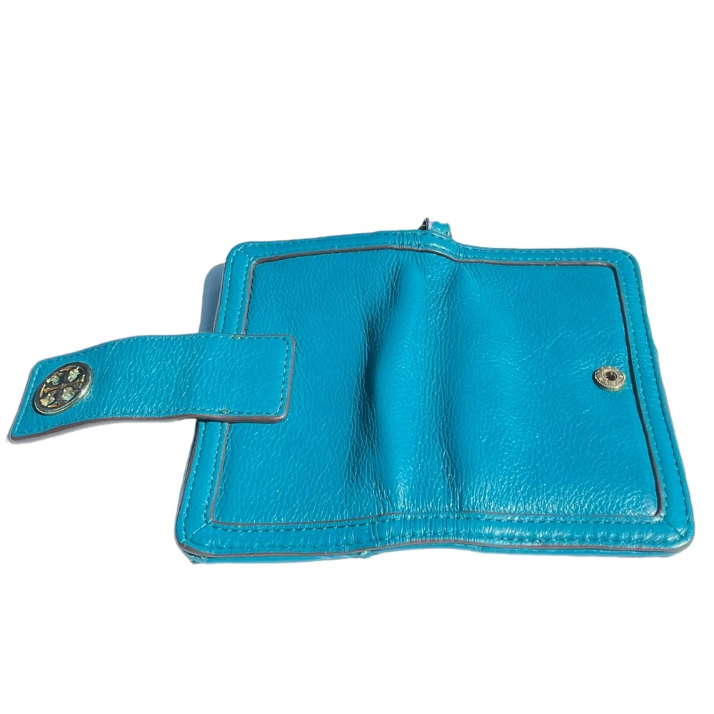 Tory Burch blue Amanda bifold wallet snap close credit card slots on inside - Picture 3 of 12